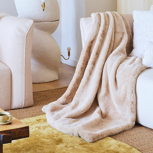 JUMBO SHILOH THROW BLANKET | VEGAN FAUX FUR | Latte