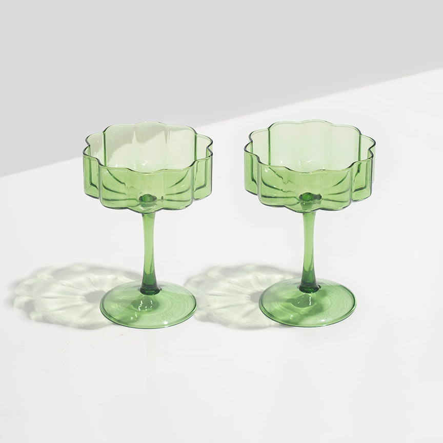 WAVE COUPE GLASSES | SET OF TWO | Green