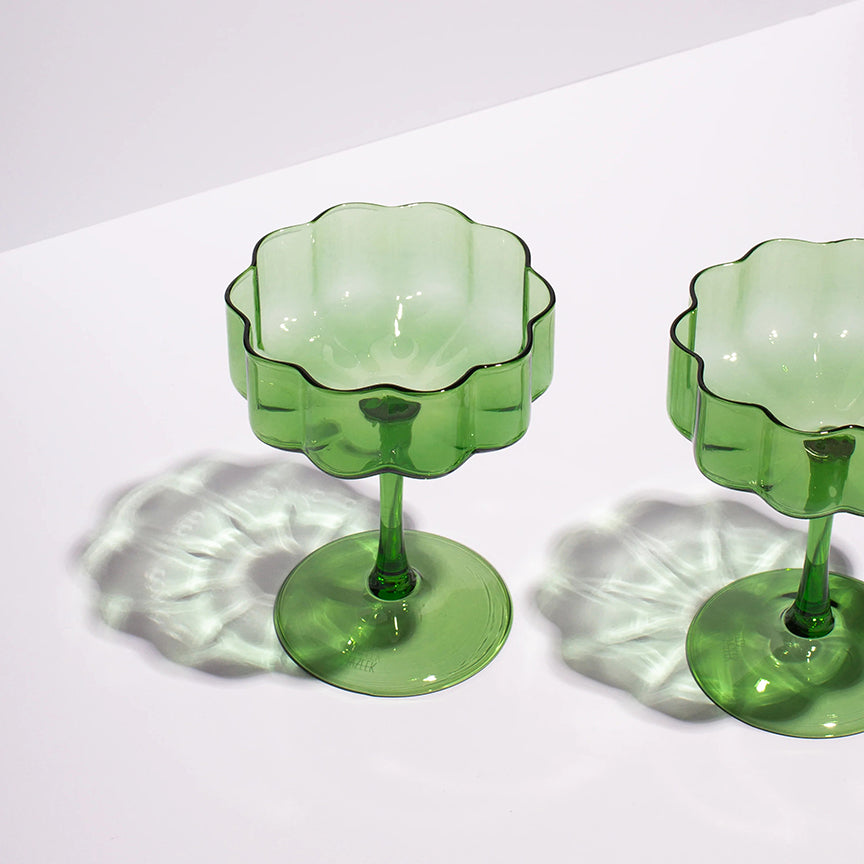 WAVE COUPE GLASSES | SET OF TWO | Green