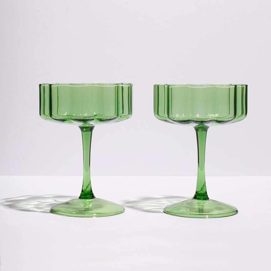 WAVE COUPE GLASSES | SET OF TWO | Green