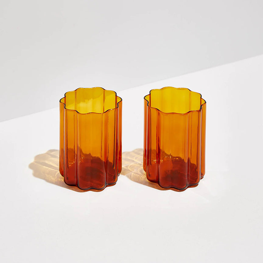 WAVE GLASSES | SET OF TWO | Amber